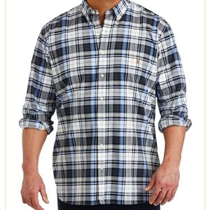 Plaid navy, gray, and white Ralph Lauren Polo button up shirt.